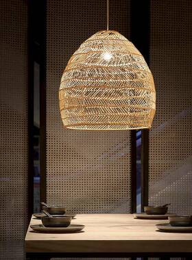 日式吊餐厅灯吧台卧室书房灯茶室藤编中吊式田园民榻榻米AL-65457