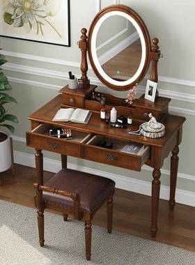 欧式简约智能妆带灯梳美台化式全实FER木妆台小户型妆台镜大容量
