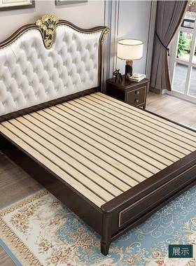 美式轻实奢木床白色双人高SSK公主床主花端现代简约卧雕储物收纳