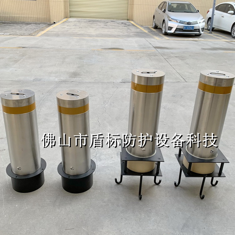 盾标防护阻隔不锈钢护柱 手动挡车柱 可拆卸移动防撞桩止车伸缩柱