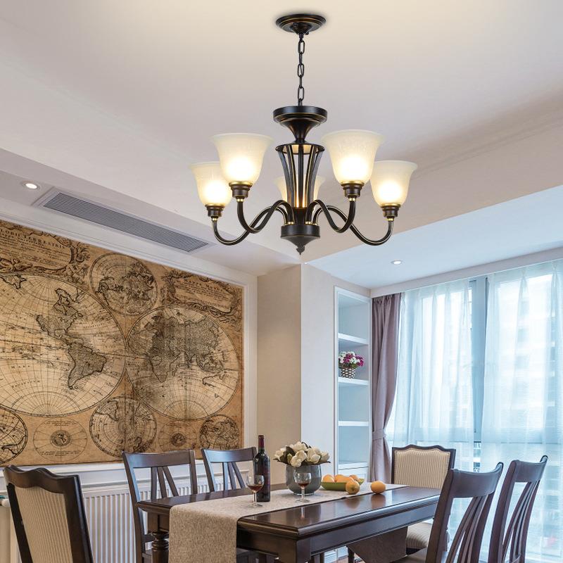美式双吊灯客厅灯现代艺简约大卧室灯铁031乡村美式别墅复式楼层