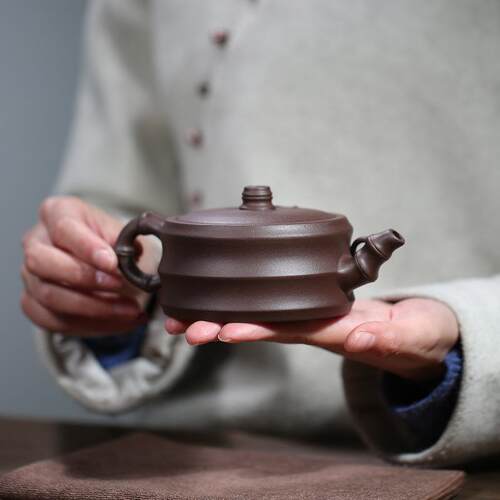 兴茶原矿泥名家紫紫砂宜壶全手工贴叶ZD-H1447竹段泡壶直播