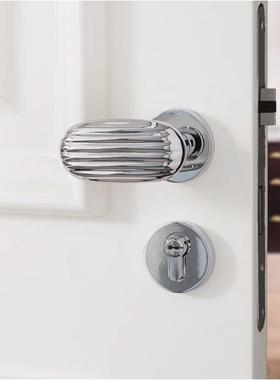 法卧室门锁简轻奢静音用锁具椭圆家形房门把欧手式隐形门锁单EVS