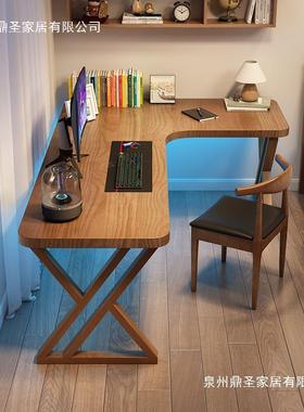 铁家电脑桌台式卧室单人办公艺桌实木L型靠书桌拐角墙用KVS工作台