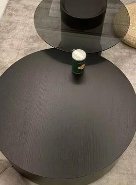 厅实木茶几户客家用NKN大小圆形轻奢现代抽小型简约岩板双屉烤漆