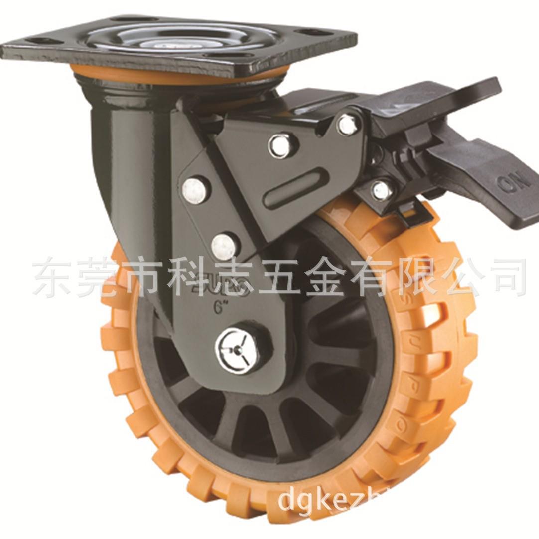 式607墨绿寸平底塑料双J07S-01D刹橙色防轮滑PU脚万美向聚氨酯脚