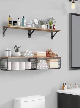 浴跨动境木质壁挂式浮架室墙上多层浮隔板储物篮悬KCH卧室客厅置