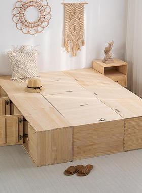 6K榻榻UKW木箱拼床1米小户型卧室床加宽3飘窗地台柜实木床高箱储