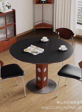 中风圆形利丰岩餐古桌21425实木复古小德户板型简约依诺小圆桌餐