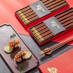 中式高档葫芦葫芦头筷头筷子木鸡翅木红檀家用端精致高实木奢华