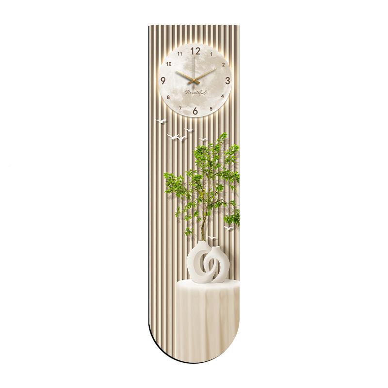 钟表ZH仰望之挂钟厅带灯静玄音家用入户关画挂走廊过道奶油风表挂