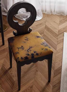 实木餐椅古风香云椅子四叶草靠背白CPX中椅蜡木纹化妆椅黑色书纱