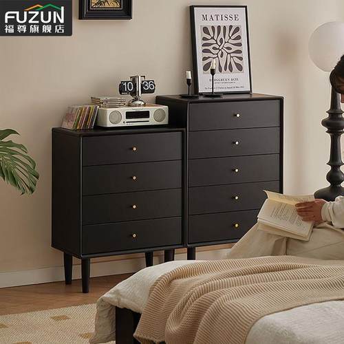全实五斗柜黑色代简卧约现室高TWJ床头柜小户型木边柜客厅斗柜