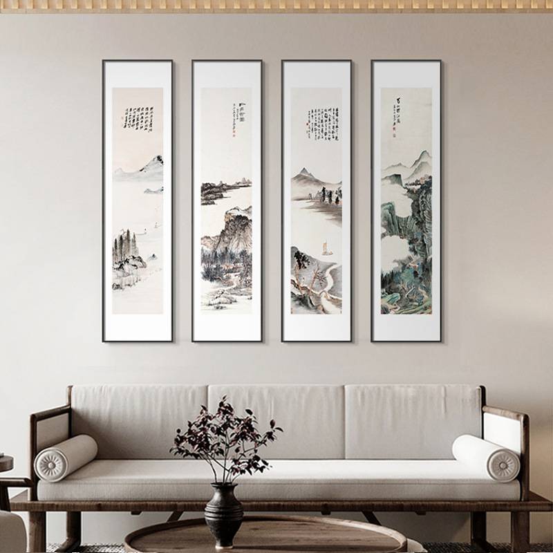 新中式古典山水装饰画软装样板房酒店民宿客厅玄关走廊过道挂壁画图片