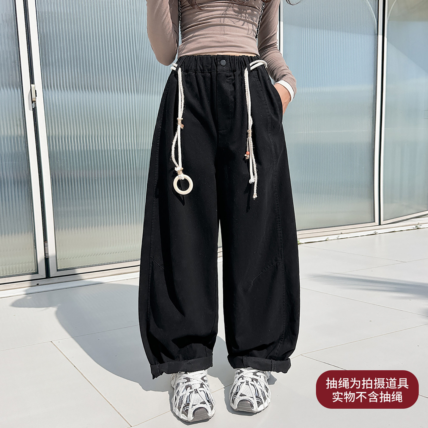 女大童香蕉镰刀牛仔裤2026新款高个子美式直筒弯刀宽松显瘦阔腿裤