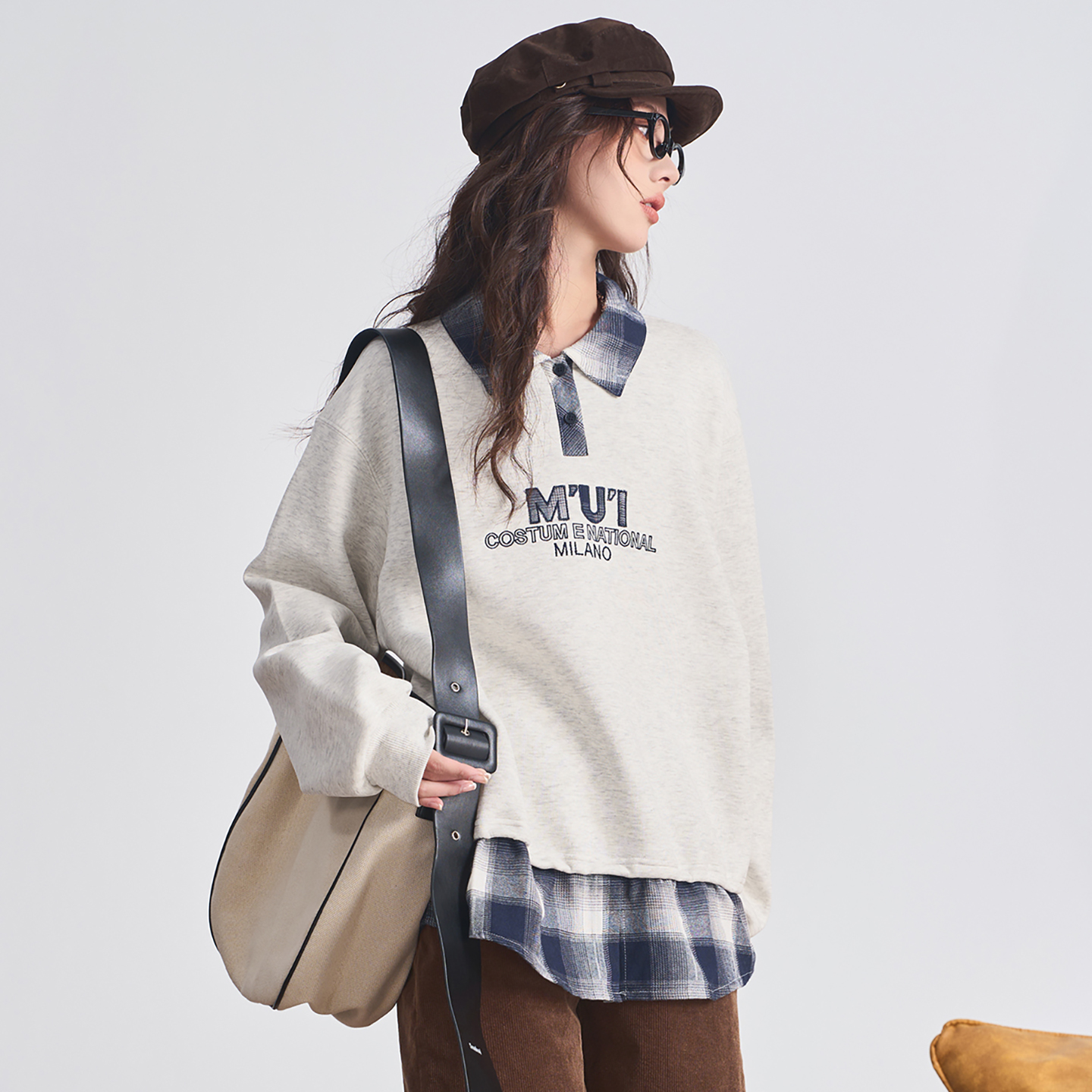 女大童卫衣春秋款2025新款初高中生宽松休闲翻领假两件卡通上衣