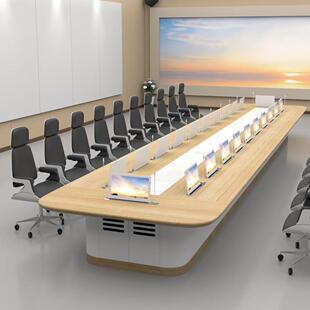 烤漆会议桌长桌无纸化会议桌智能电脑升降屏显示器办公桌控制台