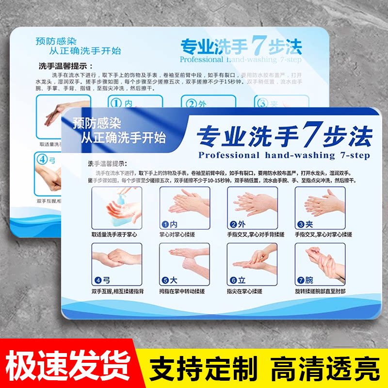 【自粘防水】七步洗手法墙贴
