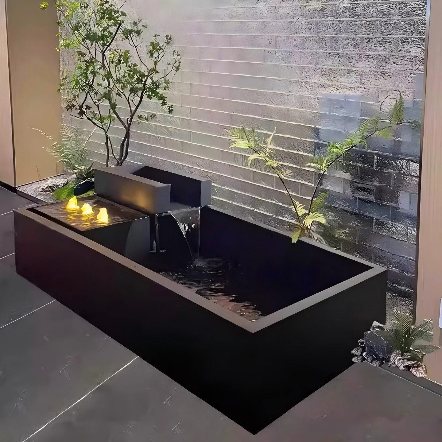 定制不锈钢流水池瀑布喷泉摆件庭院花园鱼池景观涌泉循环水景造景