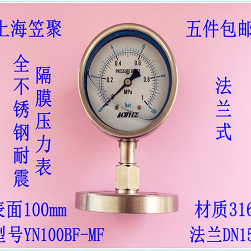 ACUTEK法兰式不锈钢耐震隔膜压力表YN100BF-MF 1MPA DN15 材质316