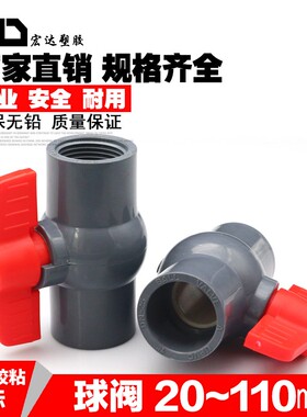 PVC球阀20 25 32 40 50 63 75 90插口螺纹塑料阀门水管开关 灰色