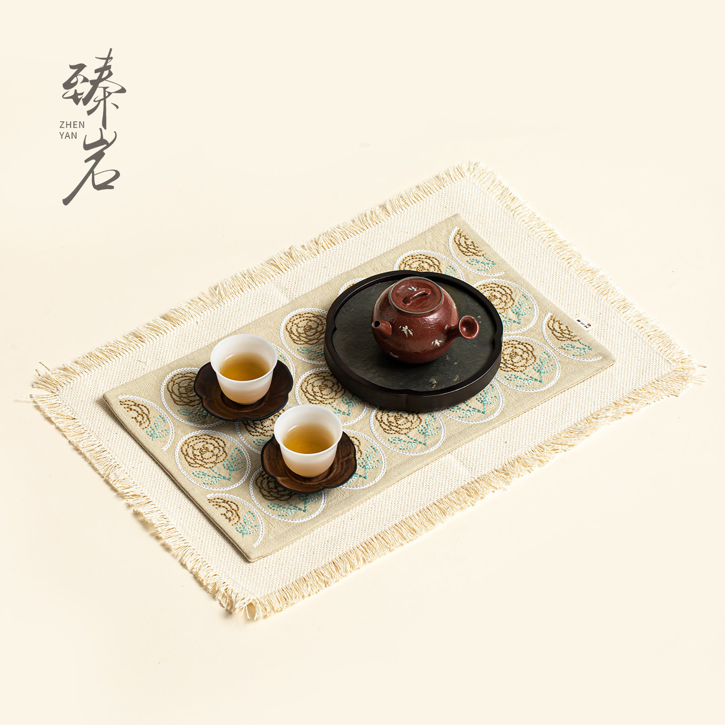 臻岩复古中式刺绣干泡席茶桌垫布