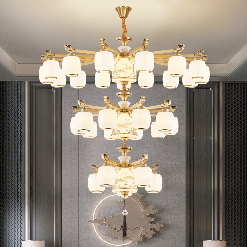 朝下款新中式全铜客厅吊灯中国风自建房别墅楼中T楼大吊灯中山灯