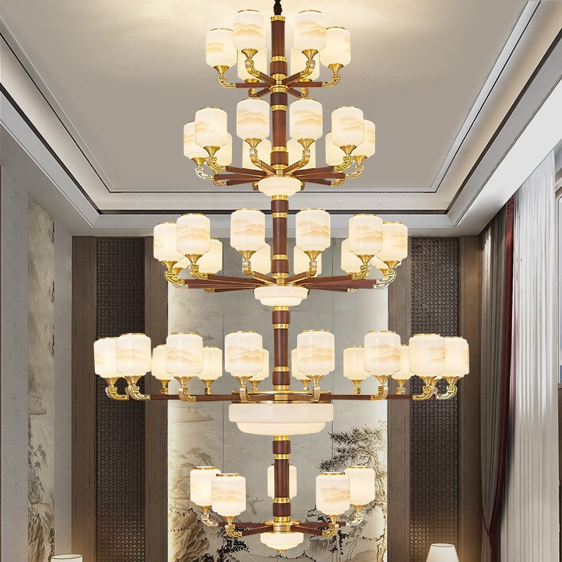 全铜实木客厅吊灯j自建房别墅楼梯灯大厅大吊灯中国风2025新款中