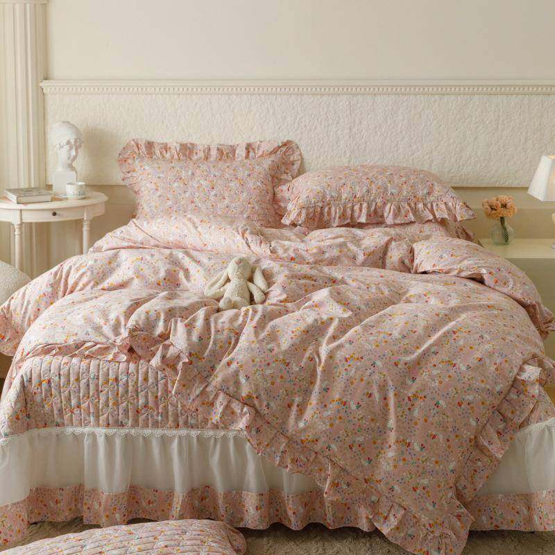 包邮2025新款高端欧根纱全棉印花夹棉床盖四件套