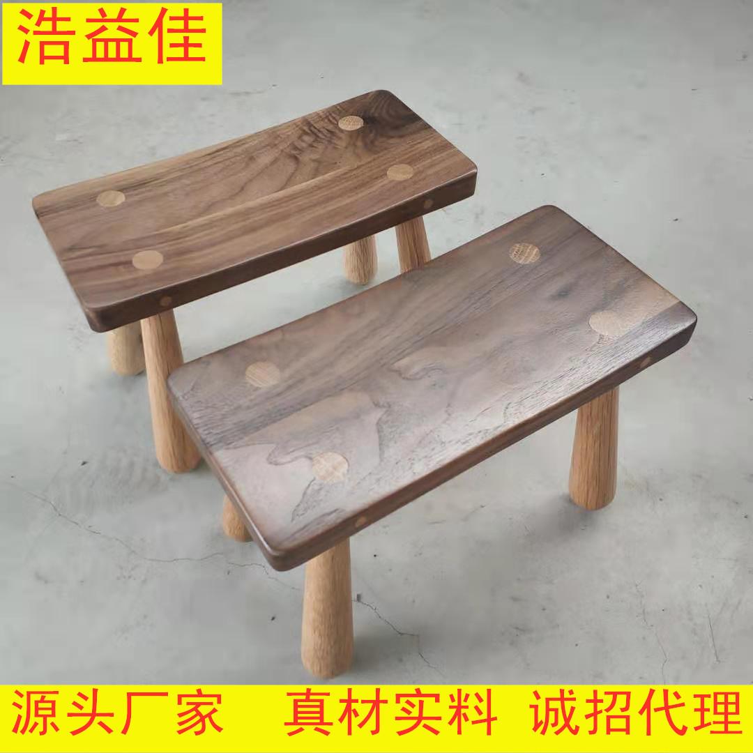 北欧实木小方凳胡桃色家用黑胡桃木小板凳矮凳子简约轻奢儿童凳