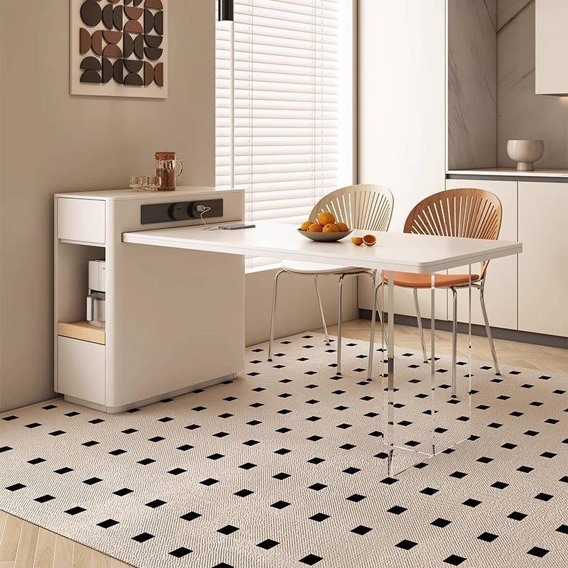 岛台餐桌可伸缩一体家用小户型奶油风岩板厨房悬浮中岛台桌椅组合