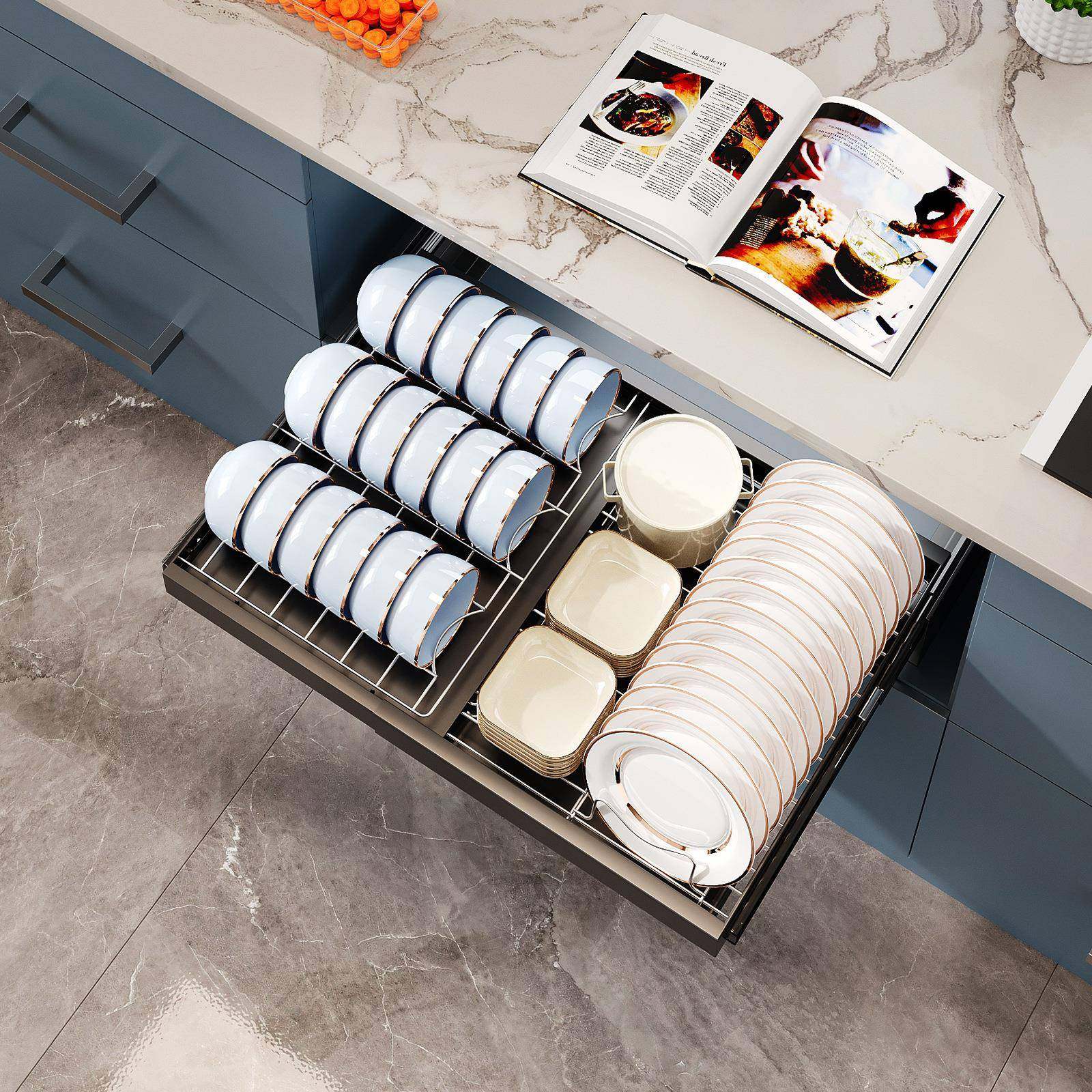 厨房橱柜内碗架下水槽家用置物架拉篮沥水架抽拉碗盘碗碟收纳架子