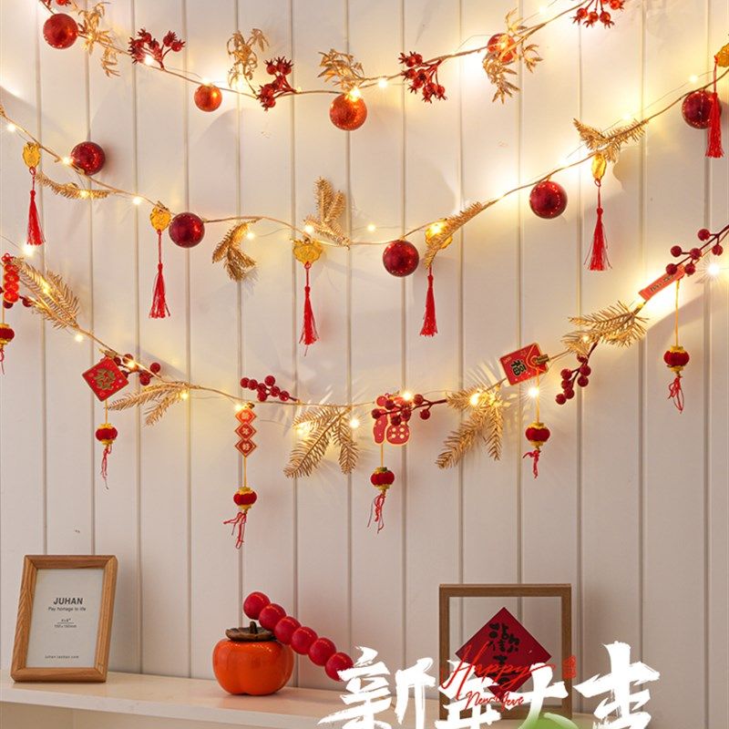 2024新款龙年新年彩灯装饰品挂件发光藤条灯笼串T春节挂饰气氛布