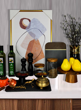 新中式样板房厨房摆n件陈设花艺挂画储物罐组合装饰品小摆件公寓