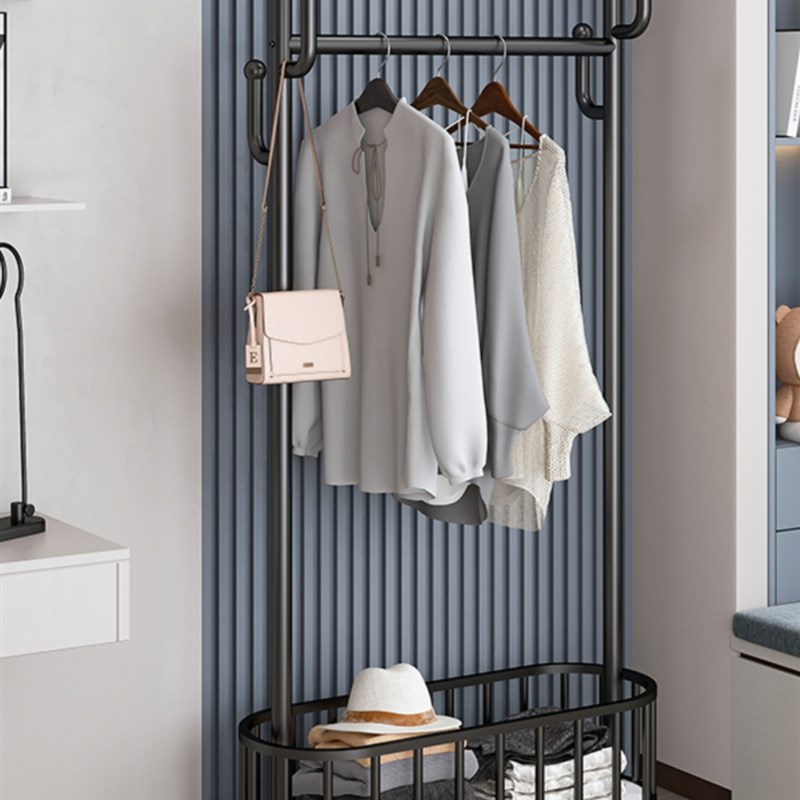 晾衣架落地e式单杆卧室内宿舍家用黑色挂衣架网红酒店晒衣架带轮