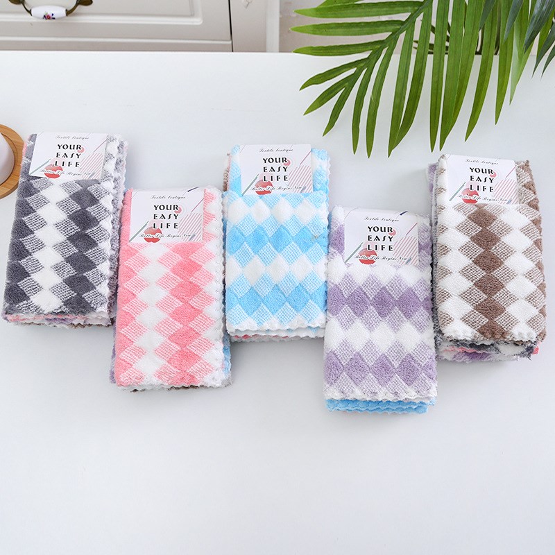 新款珊瑚绒方巾不掉毛三色格擦手巾厨房抹布R柔软吸水家居日用