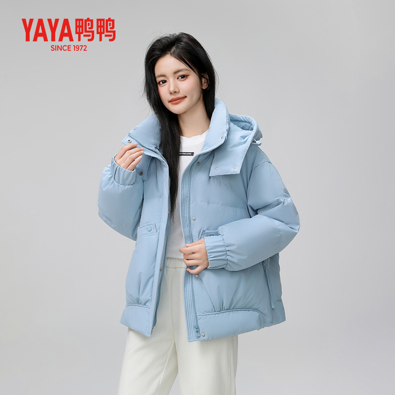 YAYA鸭鸭羽绒服女短款冬季2023连帽新款时尚面包宽松保暖加厚外套