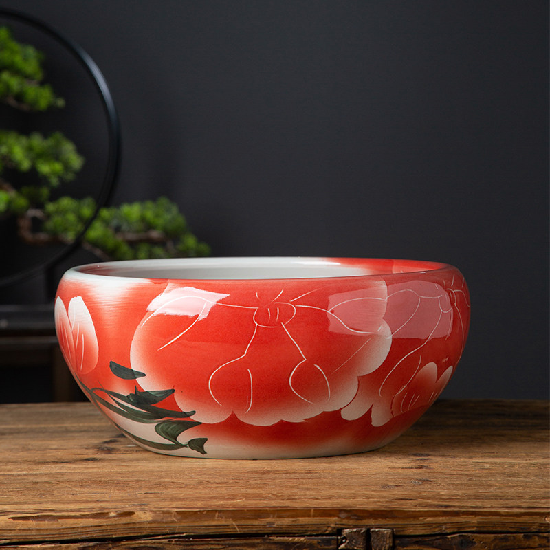 陶瓷鱼缸荷花盆睡莲碗莲缸桌面台面民宿招财水培客厅新房新婚摆件