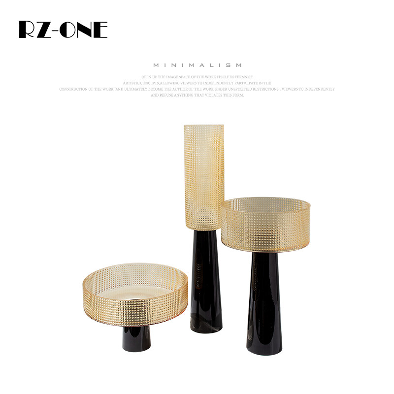 北欧轻奢玻璃花盆花器现代简约香槟色餐桌花瓶样板房间装饰品摆件