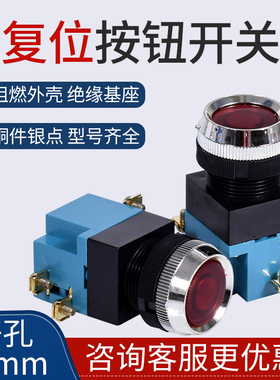 LA19-11 绿色启动停止点动自复位按钮开关圆形开孔 25mm 一开一闭
