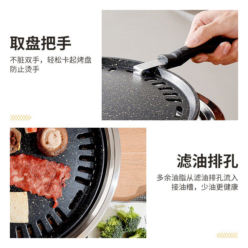 不锈钢韩式木炭烧烤炉圆形家用商用户外便携式烤肉炉碳烤盘烧烤架