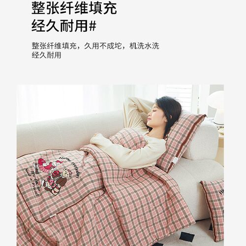 多功能折叠全棉抱枕被子两用车载靠枕办公室O午睡空调被纯棉卡通