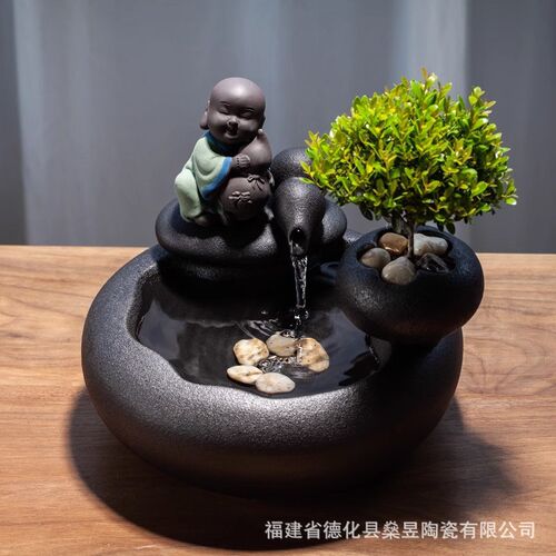 陶瓷流水鱼缸自动水循环桌面办y公室装饰品茶几喷泉水景小摆件开