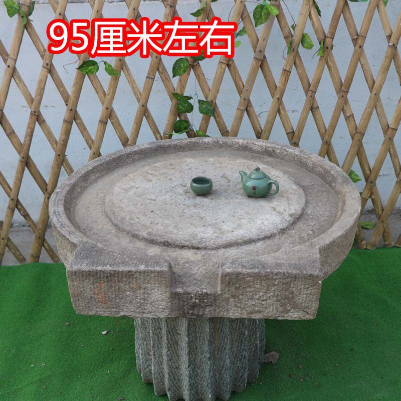民间旧石器石雕老石磨旧石磨盘茶盘庭I院景观流水老石槽旧石磨片
