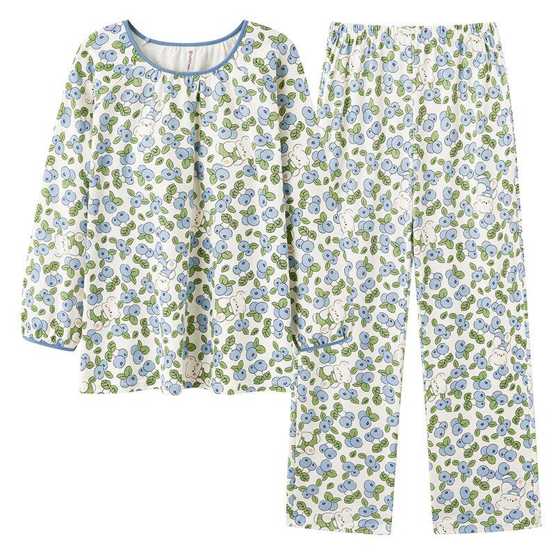 睡衣女款春秋季棉质长袖带胸垫2023年新款少女卡通碎花套头家居服