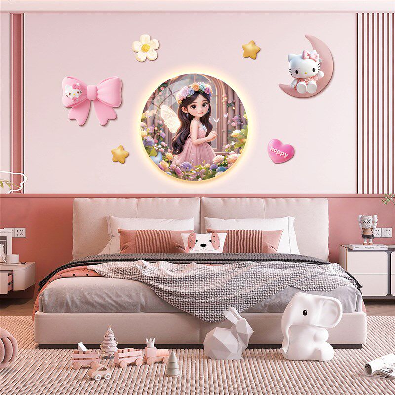 儿童房装饰画女孩卧室床头背景墙挂画G公主房间布置可爱卡通壁灯