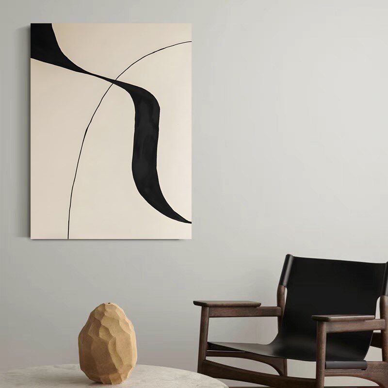 侘寂美学极简黑白线条装饰画抽象现代F客厅沙发卧室艺术挂画高级