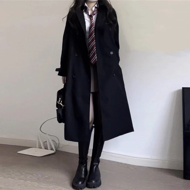 黑色风衣外套女中长款2024春秋季新款小个子高级感英伦风休闲大衣