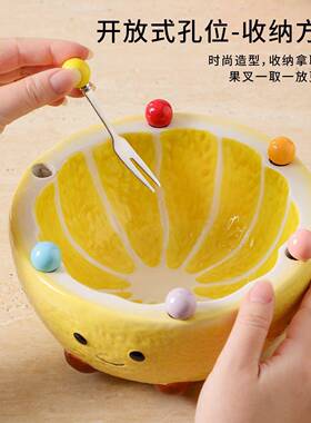 水果盘家用客茶几瓷水果盆水果果签厅收纳创意可爱卡pxx8TSSS陶通