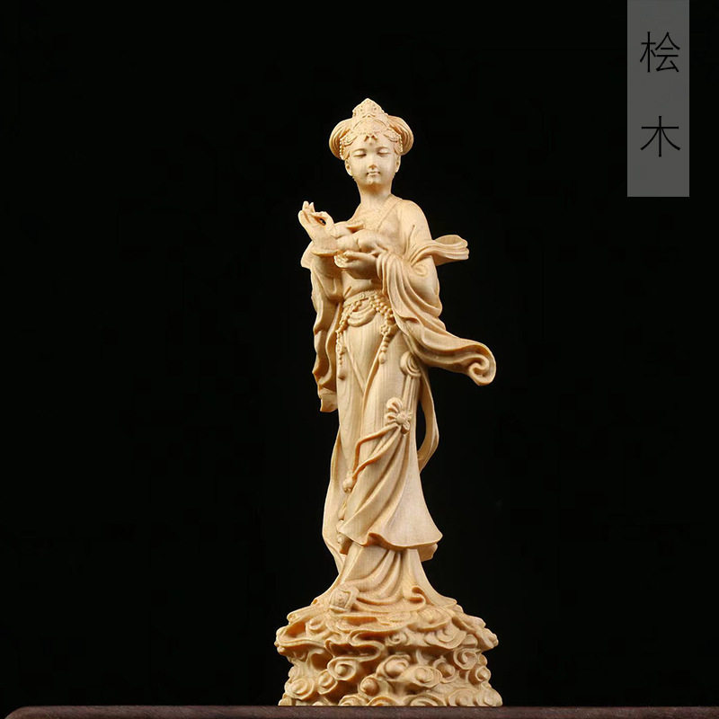 桧木雕刻月宫仙子摆件18×6×5.5